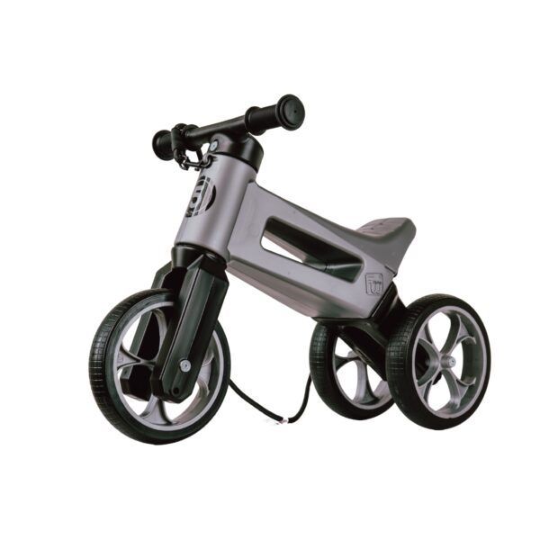 Odrážedlo FUNNY WHEELS Rider SuperSport 2v1 stříbrné s popruhem a tichými koly